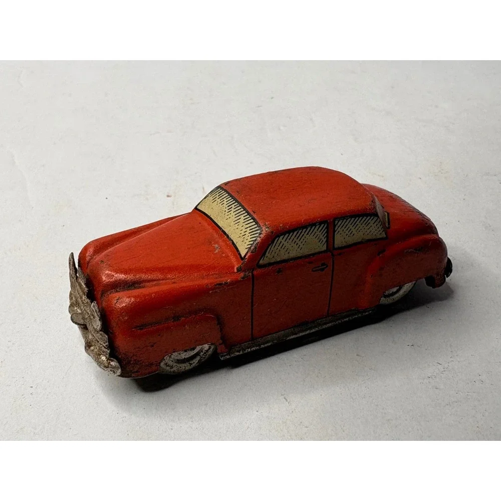 Vintage Red Tin Litho Toy Car Made in US Zone Germany Post-War Collectible 2.75